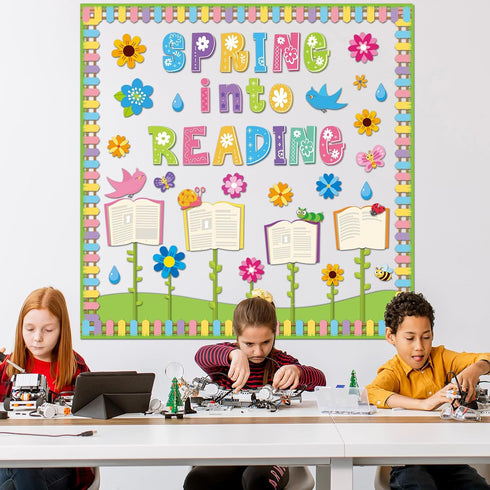 gisgfim Spring Reading Bulletin Board Decorations Set, Spring Into Reading Butterflies Flowers Cutouts