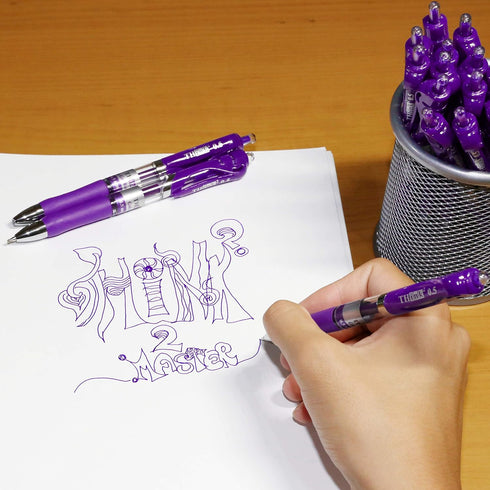 THINK2MASTER Retractable Gel Pens, 24 Pens - Purple Ink, Fine Point (0.5mm) Rollerball Pens with Comfort Grip
