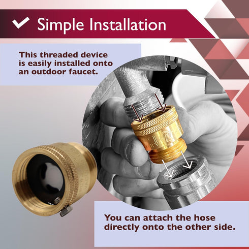3/4 Inch Vacuum Breaker Solid Brass Hose Bib Backflow Preventer for Garden Spigot RV