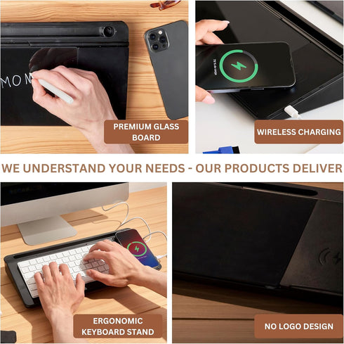 Garood Desktop Whiteboard with Wireless Fast Charger, Black Desk Organizer and Phone Holder