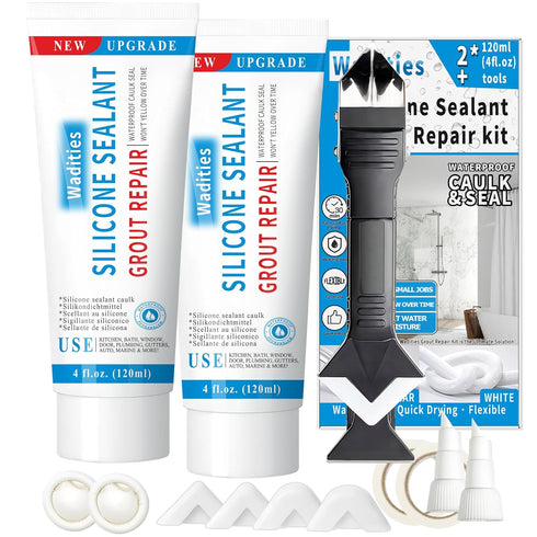 8Oz White Waterproof Caulk & Seal Silicone Sealant, Wadities Tile Grout Repair Kit, Pack of 2