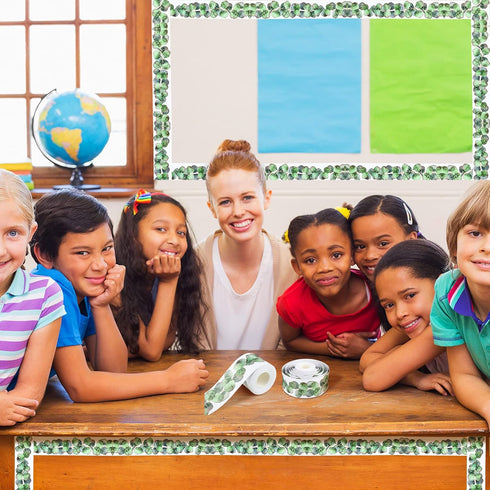 Eucalyptus Die-Cut Border Trim Bulletin Board - 65ft Green Leaves Decor for School Classroom Wall