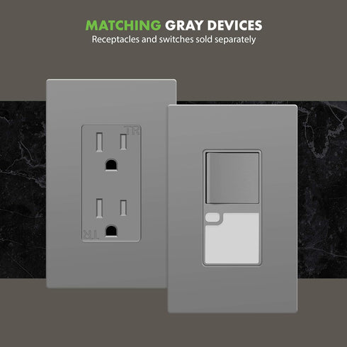 ENERLITES Grey Screwless Decorator Wall Plate, 1-Gang Size, Unbreakable Polycarbonate Thermoplastic, Glossy