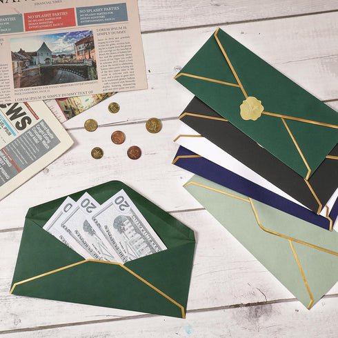 Jetec 100 Pcs #10 Colorful Business Mailing Envelopes with Gold Border and Stickers for Graduation Wedding Invitations