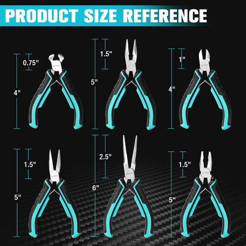 Set, 6PCS Set, DURATECH Mini Pliers Jewelry Pliers CRV Construction, Includes Needle Nose, Diagonal, Long Nose, Bent
