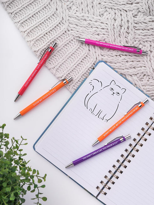 Funny Cat Pens - Snarky Office Gag Gifts for Pet Owners, Cat Lovers & Coworkers - Black Ballpoint Pens with Witty