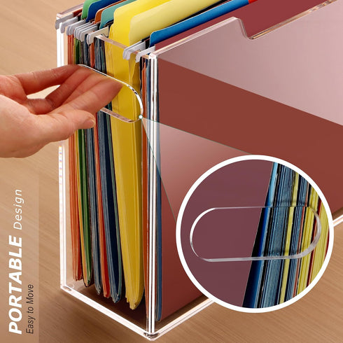 Hanging File Folder Organizer, Clear Portable File Box with Handle, Acrylic Storage for Desk, Office, Home, School - 1