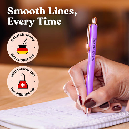 MESMOS 3pc Fancy Pen Set for Women, Cute Boss Lady Gifts, German-Made Ink, Teacher Pens, Office Gifts