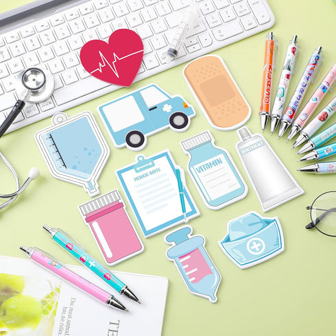 Ctosree 40 Pcs Mini Funny Nurse Sticky Notes with Ballpoint Pens for Nursing Student Essentials School Supplies