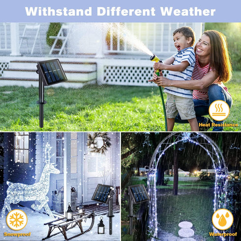 4 Pack 100 33ft 8 JMEXSUSS LED Solar String Lights for Outside, White Solar Fairy Lights Outdoor Waterproof, Modes