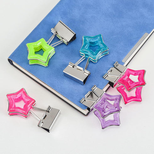Star Shape Medium Paper Clips,Binder Clips, Easy Grip, Assorted Color, School Office Supplies,10 Pcs/Set by Yi Concept