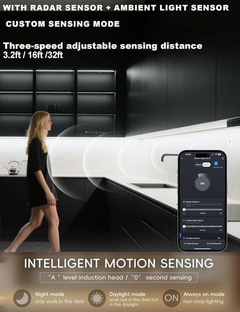 42inch 2700K-6500K, Dimmable Counter WiFi LED Under Cabinet Lighting Plug in, Radar Motion & Ambient Light Sensor
