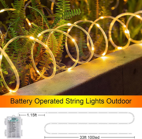 SFNDOU 2 Pack 66ft 200LED 8 Battery Powered String Lights Waterproof with Remote Total Timer Modes Battery Operated
