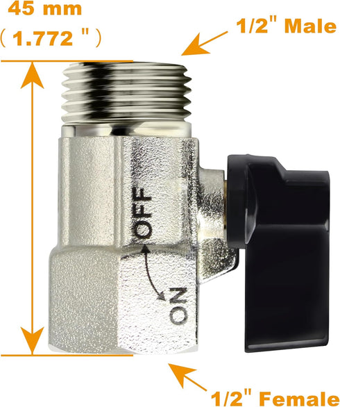 YOO.MEE Shut-Off Brass Ball Valve - 1/2'' Standard Connections with Polished Chrome Finish