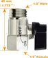 YOO.MEE Shut-Off Brass Ball Valve - 1/2'' Standard Connections with Polished Chrome Finish