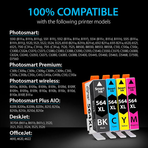 Smart Ink Compatible Ink Cartridge Replacement for HP 564 XL 564XL High Yield (4 Combo Pack)