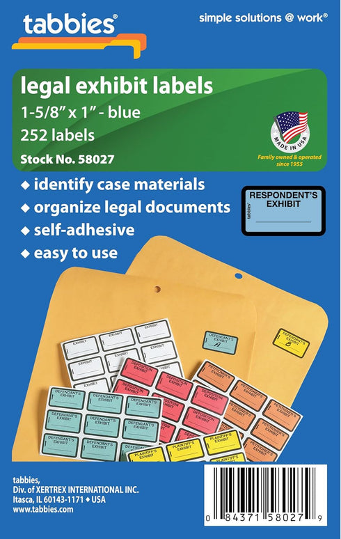 Tabbies Legal Exhibit Labels - RESPONDENT'S Exhibit 252, Blue, 1-5/8"W x 1"H, 58027