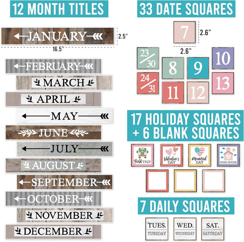 Hadley Designs Farmhouse Classroom Calendar Set, Bulletin Board Sets for Teachers, Classroom Decor