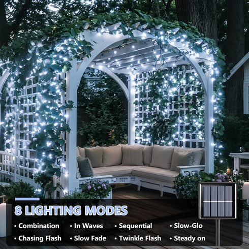 4 Pack 33ft 100 8 YEGUO White Solar Fairy Lights, Each LED Christmas Lights Outdoor Waterproof, Modes Sliver Wire Solar