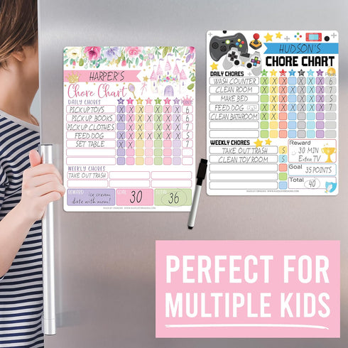 Magnetic Chore Chart for Kids - Good Behavior Chart, Dry Erase Daily Weekly Responsibility List, Princess Board