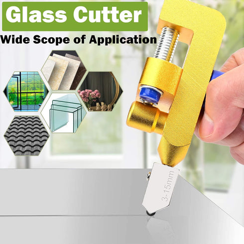 Canitu 2 in 1 Manual Tile Glass Cutter Tool Kit with 3-15 mm Tungsten Steel Blades for DIY Cutting