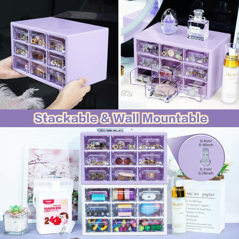 Desk Storage Organizer with 9 Drawers, Clear Plastic Storage Cabinet for Makeup, Office, Craft, and Art Supplies