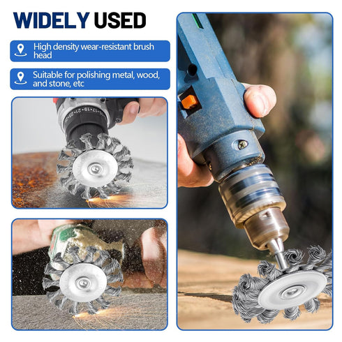 Acellegic 10 3 Inch 1/4-inch Pcs Knotted Wire Brush for Drill, Knot Wire Wheel Brushes with Shank for Rust Removal