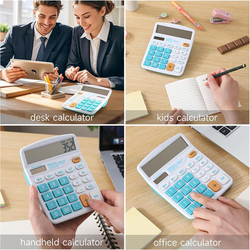 Meichoon Desktop Calculator 12 Digit Large LCD Display, Solar Battery Dual Power, Red, for Office/Home/School KA08