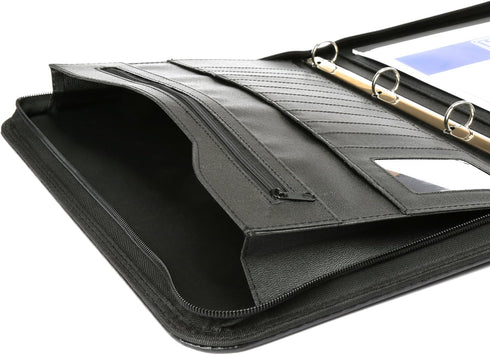 H&S A4 Zipped Conference Folder, Padfolio Folio Case, Business Faux Leather Document Bag Portfolio - Ring Binder