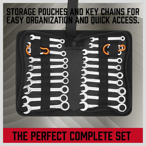 Premium 22-Piece Midget Wrench Set, Mini Combination Wrench Set Metric & SAE with Carry Pouch