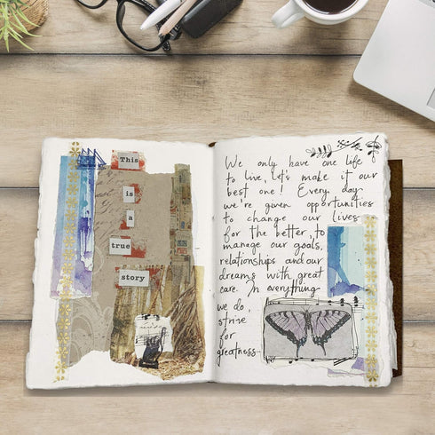 WANDERINGS Vintage Leather Journal - Handmade Leather Bound Notebook with Ivory Deckle Edge Paper, Perfect for Travel