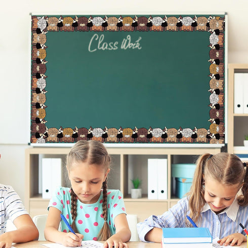 Whaline 32.8ft Highland Cow Bulletin Board Borders with Cute Brown Cow Die-Cut Rolled Trim for Classroom Office Decor