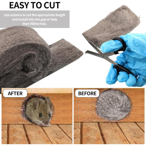 Steel Wool for Mice Control, 4 Pack of 3.1"x13 Ft Gap Filler for House & Garage, Keep Mice Away from Holes