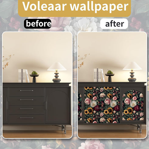 17.5In 118In Dark Green Floral Wallpaper Peel and Stick, Vintage Botanical Wallpapers Self-Adhesive Contact Paper