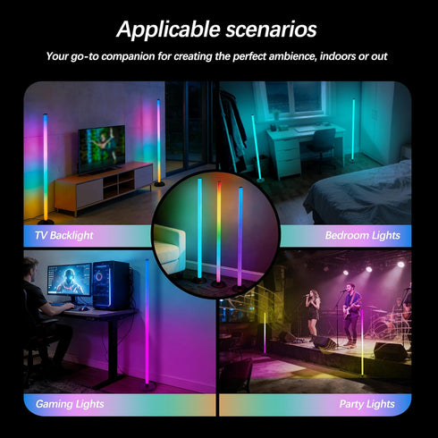 ZIRIKEDAI RGB LED Corner Floor Lamp USB Powered with App and Remote Control Music Sync Ideal for Living Room Bedroom