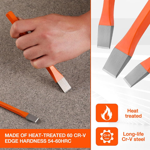 ValueMax 3-Piece Heavy Duty Cold Chisel Set, 3/8-Inch, 1/2-Inch & 5/8-Inch, Premium Cr-V Steel