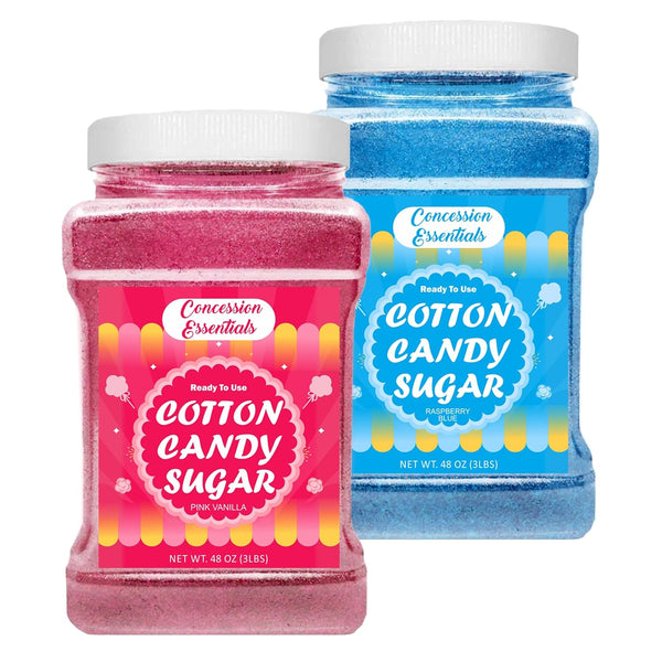 Concession Essentials Cotton Candy Floss Sugar -Pink Vanilla and Blue Raspberry /3lb Jars Each