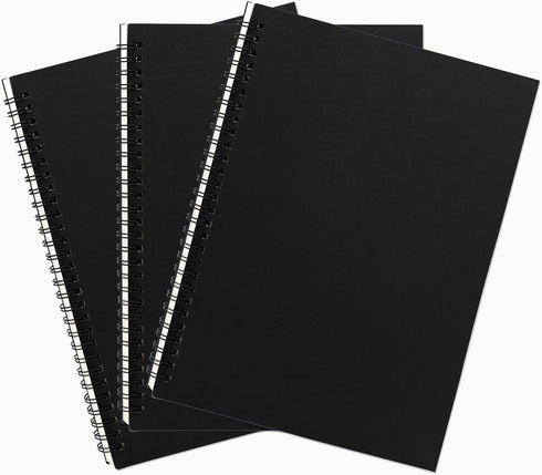 DSTELIN Blank Spiral Notebook: 10 inch x 7.5 inch, 100GSM, 3-Pack, Soft Cover, 120 Pages / 60 Sheets (Black)