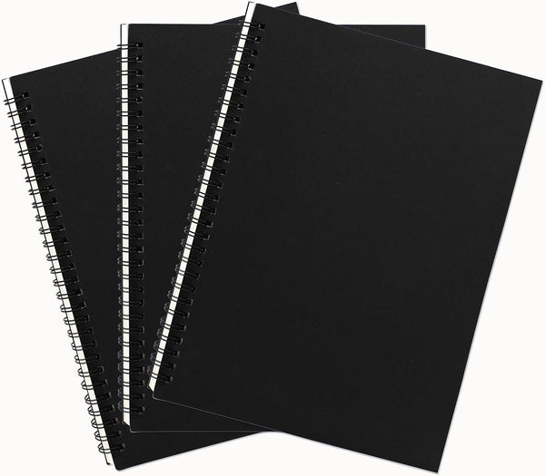 DSTELIN Blank Spiral Notebook: 10 inch x 7.5 inch, 100GSM, 3-Pack, Soft Cover, 120 Pages / 60 Sheets (Black)