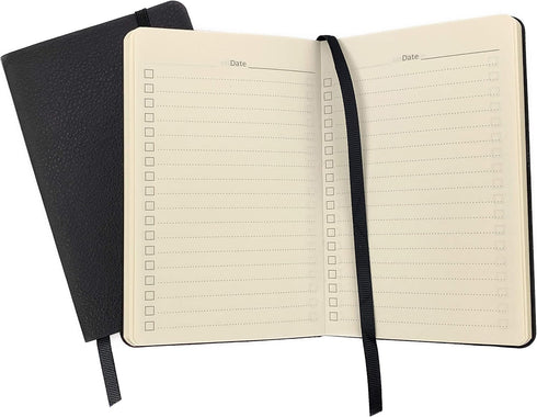 RICCO BELLO Mini Pocket To Do List Notebook, 2-Pack, Soft Faux Leather Cover, Undated, 3.75 x 5.6 inches, Black