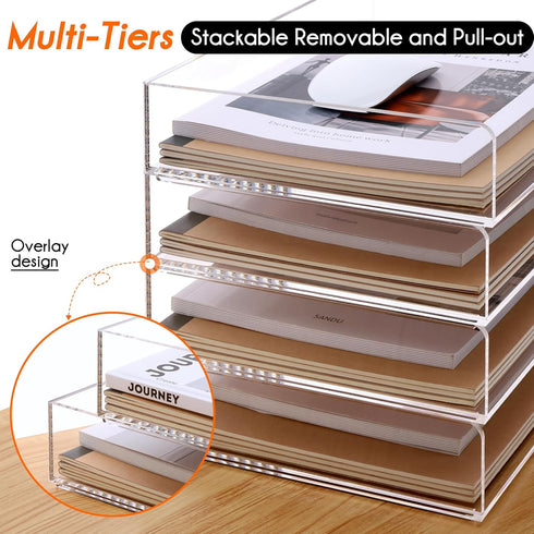 Paper Letter Tray Organizer, Acrylic Stackable Desk Organizer for Office Supplies, 2 Tier Clear Tray for Files and