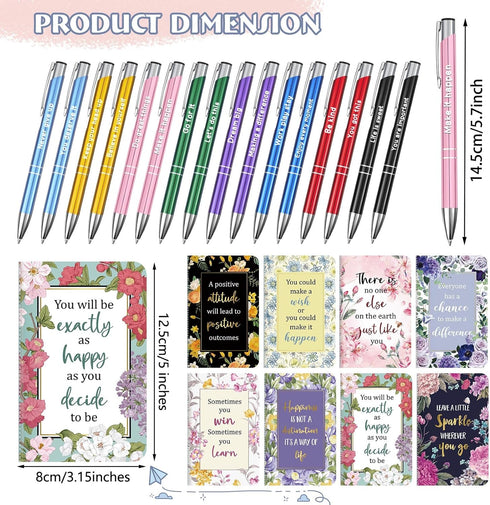 Funrous 32 Pcs Motivational Quote Pens Inspirational Notepads Mini Motivational Journal with Ballpoint Pen Small Notebooks Gift Set for Student Men Women, School Office Home Travel Gift (Motivational)