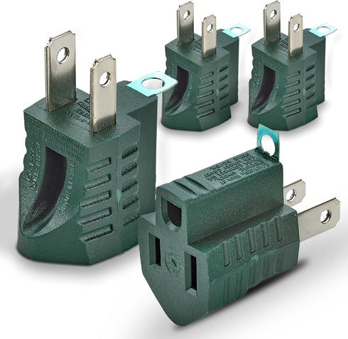 4 Piece 3-Prong to 2-Prong Grounding Adapter Plug for Wall Outlets, Converters for Electrical, Household, Industrial Use