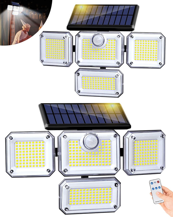 Outdoor Motion Sensor Lamp, 4-Head Solar Power Light, 333 LED Solar Light,