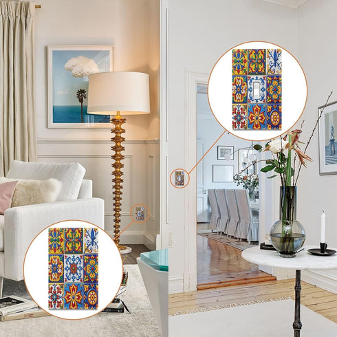 Eionryn H4.53 xL2.76 inch Mexican Talavera Tile Blank Device Wall Plate Moroccan Ottoman Motifs Switch Plates
