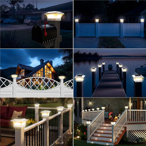 4 4 3000K 2 Pack) T-SUN Solar Post Cap Lights, Waterproof Outdoor Solar Powered Deck Fence Post Lights for X