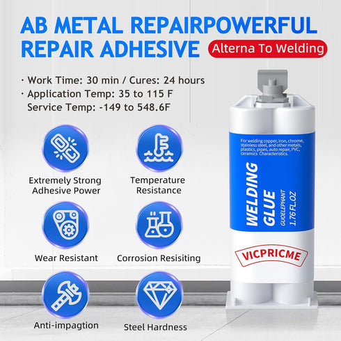 1.76 oz Metal Epoxy Glue, 2 Part Heavy Duty Cold Welding Glue for Metal to Metal, Metal to Plastic, Metal to Ceramic, Best Glue Auto Repair Putty, Marine Filler (3 pcs)