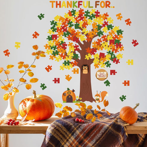Thanksgiving Classroom Bulletin Board Decorations, Fall Tree Set Puzzle Cutouts for Autumn Harvest Thanksgiving Party