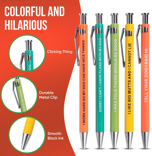 MilkToast Brands Funny Dog People Pens, Snarky Gag Gift Set for Pet Owners or Coworkers, Black Ballpoint Pens