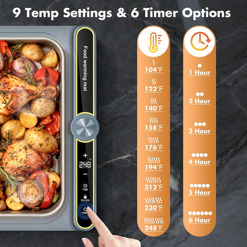 24''x15'' 9 6 Settings, Warming Mat for Food, Heating Mat, Electric Warming Tray with Temperature and Timer Fast Full